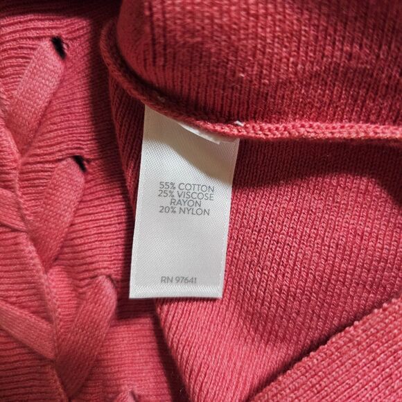 J Jill Sweater Top Women Medium Pink Orange Lace Up Knit Classic Casual Career - Picture 7 of 10
